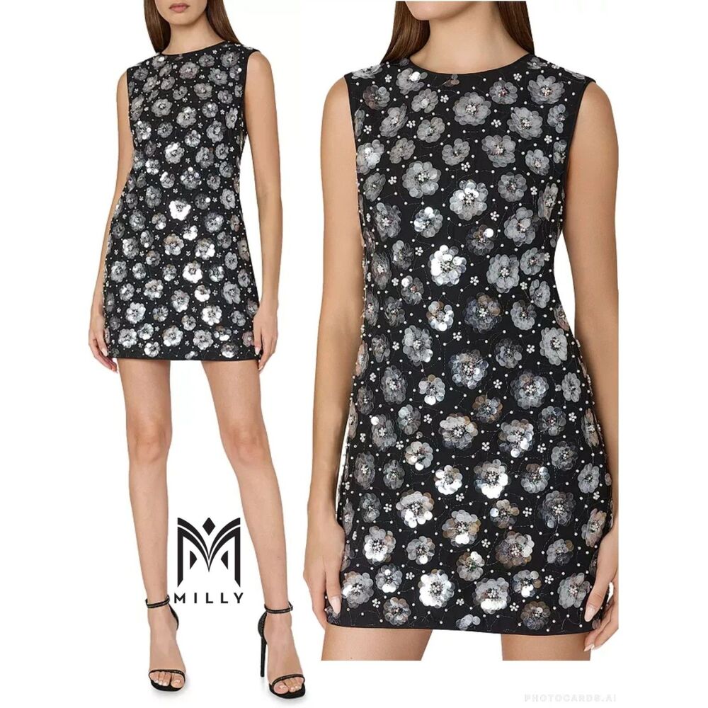 NWT Milly Ivette Fleur Paillette Shift Mini Dress Size 4